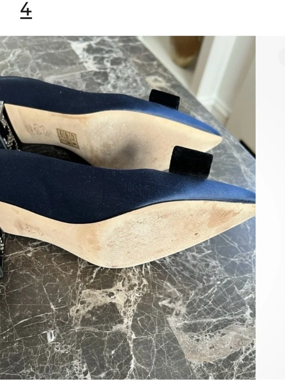TORY BURCH Gigi Bow Block Heel Pump Satin & Velvet Jeweled Logo Blue Black 9.5